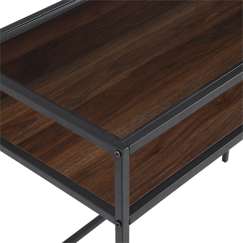 35 Inch Metal And Wood Compact Dark Walnut Desk With Glass – Dm35jerdw Intended For Black Glass And Walnut Wood Office Desks (View 6 of 15)