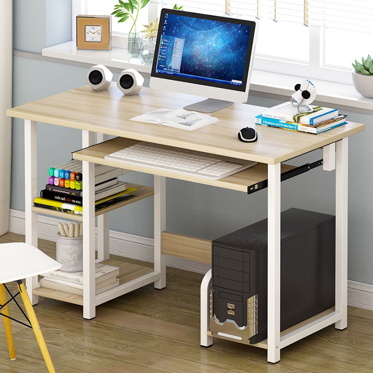 40 Inch Computer Desk Laptop Student Study Table Corner Storage Home Regarding White Finish Office Study Work Desks (View 8 of 15)