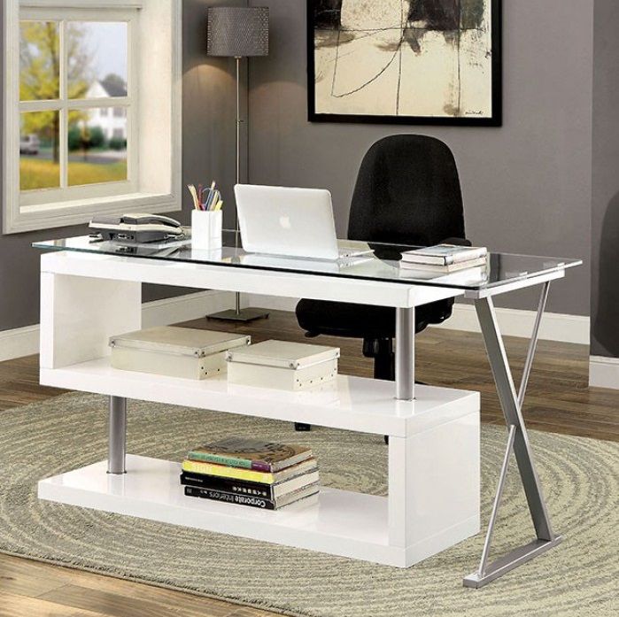 55 1/8" Bronwen Office Desk Intended For Hwhite Wood And Metal Office Desks (View 8 of 15)