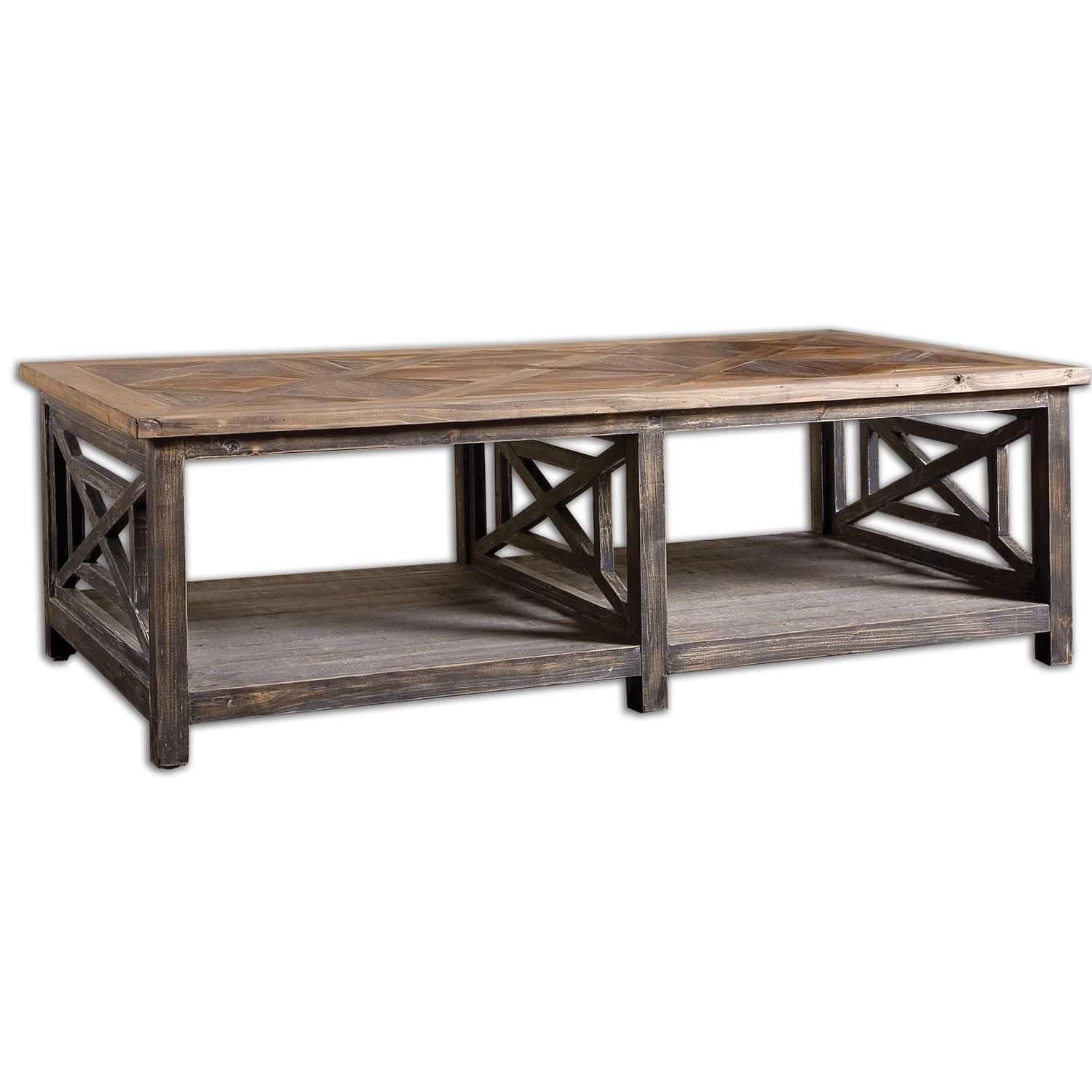 56" Carter Rustic Black & Gray Criss Cross Patterned Reclaimed Wood Throughout Wood And Dark Bronze Criss Cross Desks (View 10 of 15)