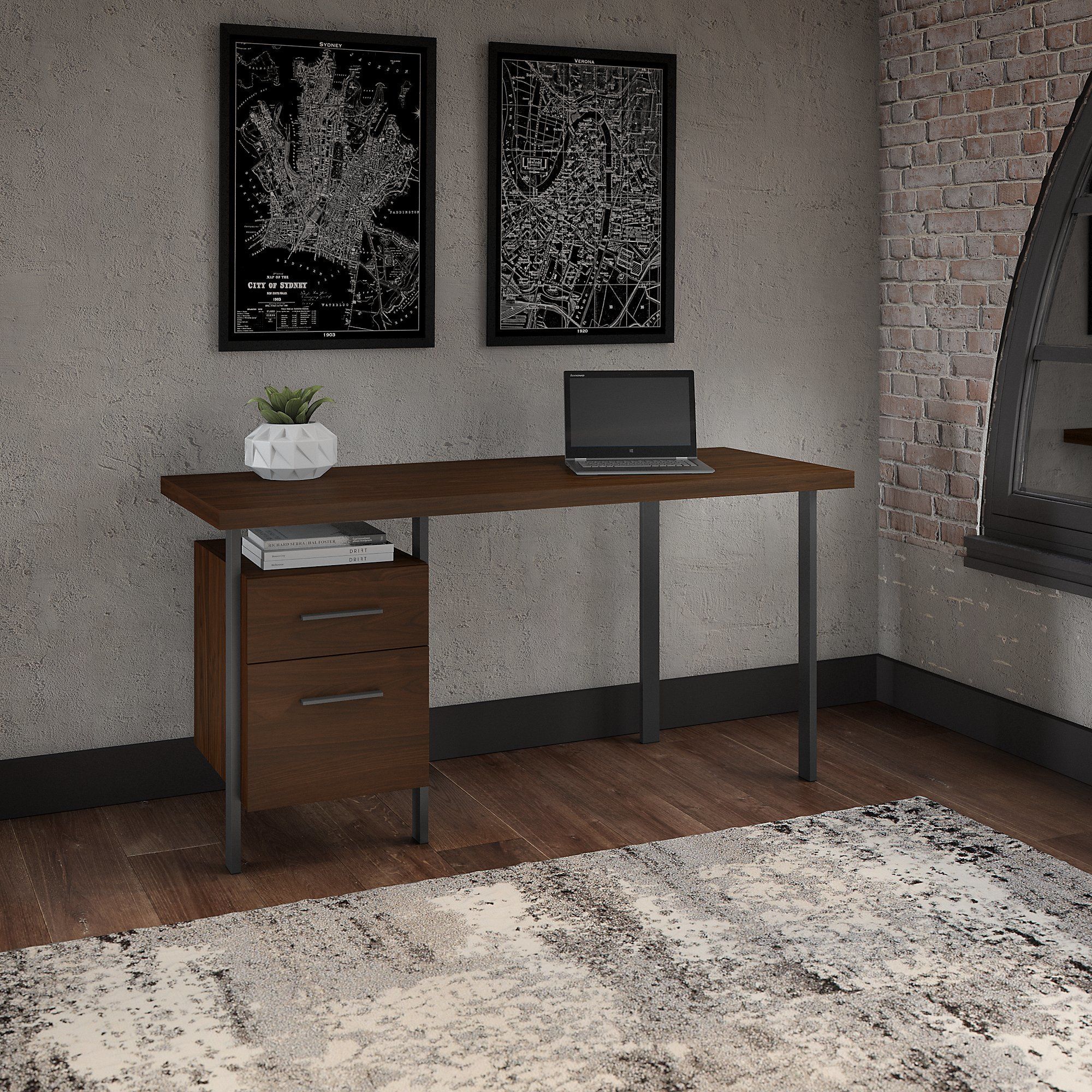 60w Writing Desk With Drawers In Modern Walnut With Modern Office Writing Desks (View 5 of 15)