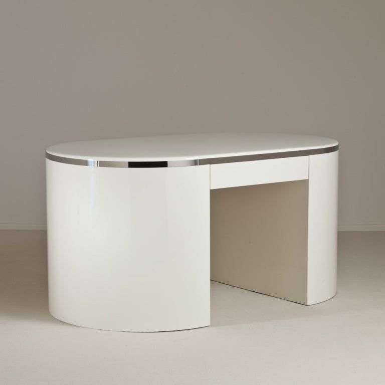 A Double Sided White Lacquered Desk 1980s At 1stdibs Inside White Lacquer Stainless Steel Modern Desks (View 7 of 15)