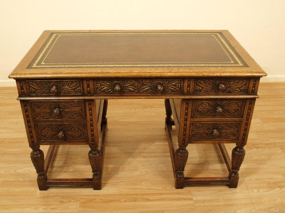 A Solid Oak Jacobean Revival Antique Writing Desk | 240906 For Light Oak And White Writing Desks (View 5 of 15)