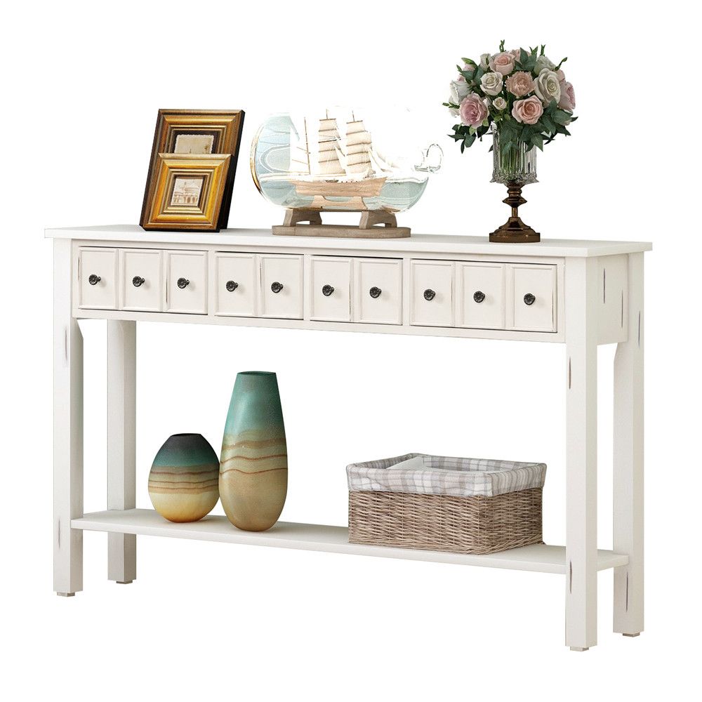 Accent 60" Long Console Table With Storage Vintage Style Decorative Intended For Rubbed White Console Tables (View 5 of 15)