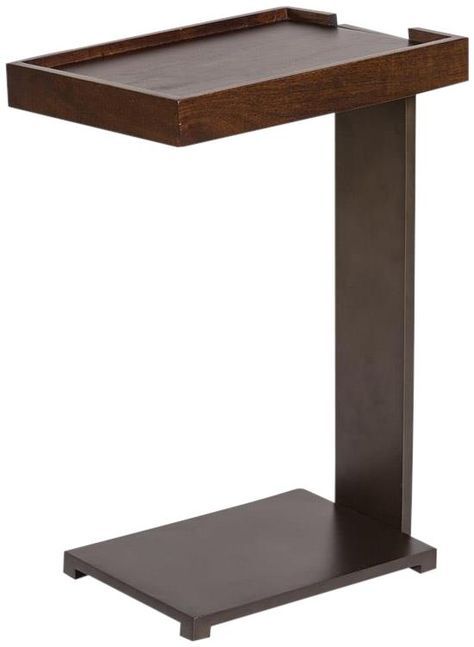 Accent Table Midtown Gunmetal Gray Metal Dark Chestnut Mango Wood # Intended For Metal And Chestnut Wood 2 Shelf Desks (View 14 of 15)