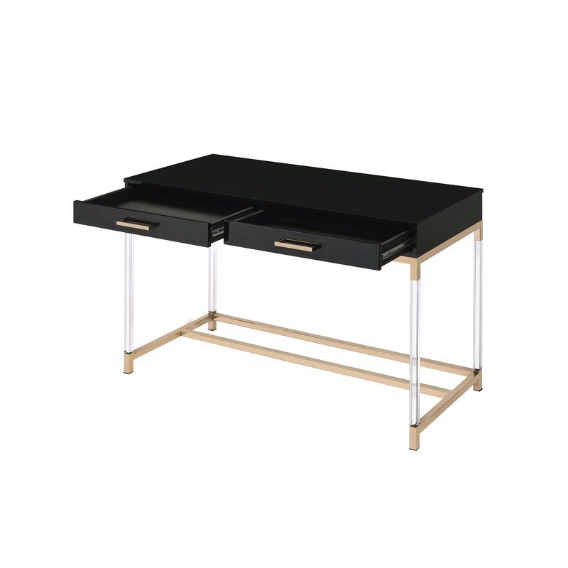 Acme Adiel Built In Usb Port Writing Desk In Black And Gold Finish – 93104 Pertaining To Acacia Wood Writing Desks With Usb Ports (View 9 of 15)