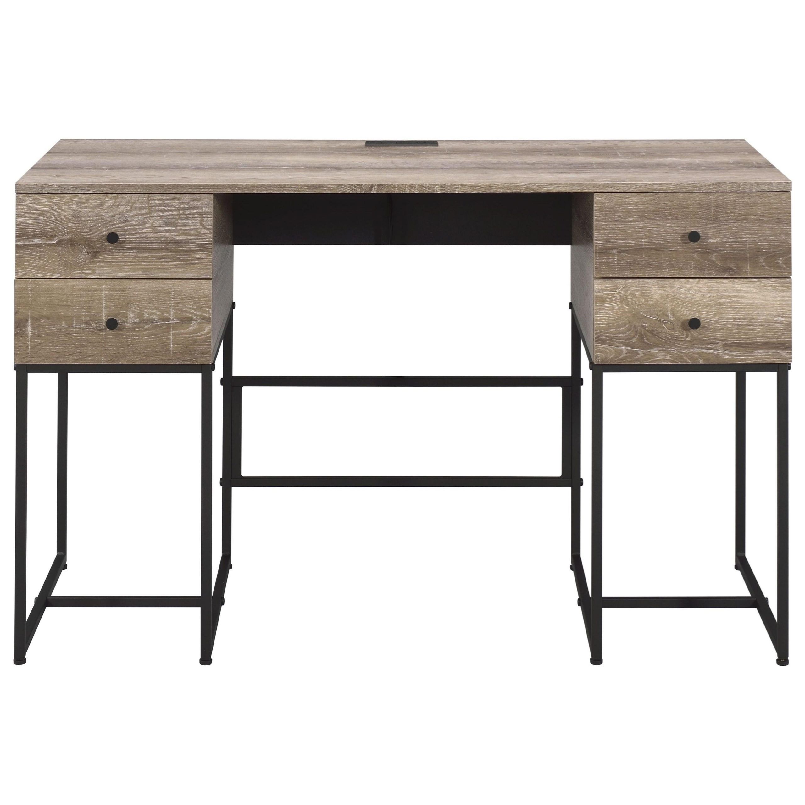 Acme Furniture Desirre Rustic Industrial 4 Drawer Desk With Usb Ports Within Acacia Wood Writing Desks With Usb Ports (View 10 of 15)