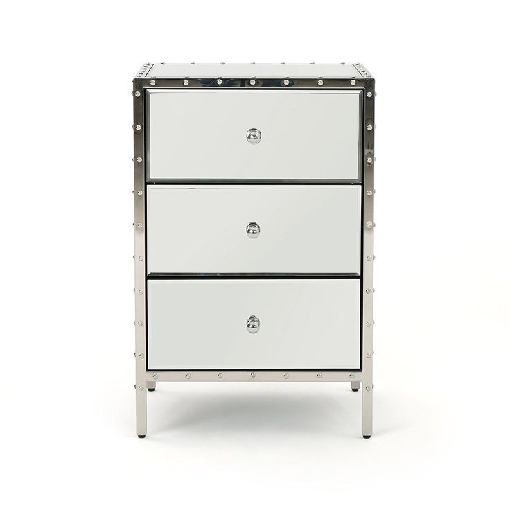 Affiliate | Dory Mirror Finished 3 Drawer Side Table | Mirrored Bedroom Regarding 3 Drawer Mirrored Small Desks (View 12 of 15)