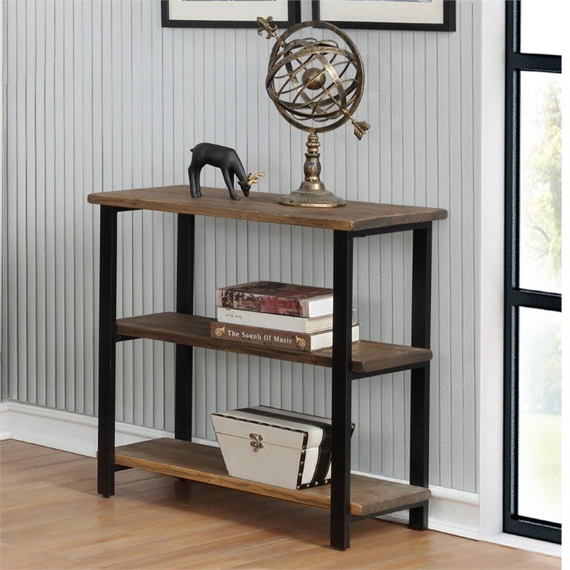 Alaterre Furniture Pomona 31h 2 Shelf Metal And Solid Wood Under Window For Metal And Chestnut Wood 2 Shelf Desks (View 1 of 15)