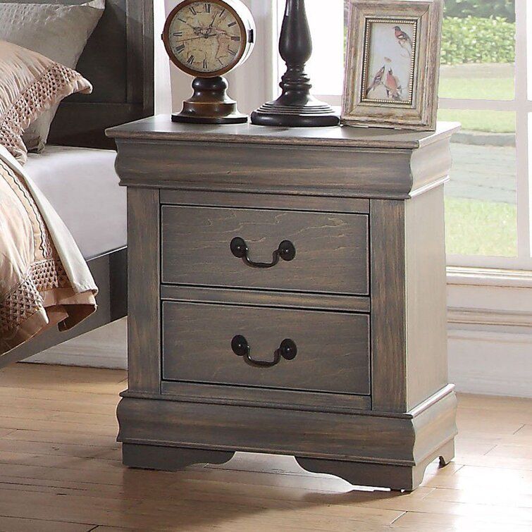 Alcott Hill® Courson 2 – Drawer Solid Wood Nightstand In Antique Gray Throughout Brushed Antique Gray 2 Drawer Wood Desks (View 13 of 15)