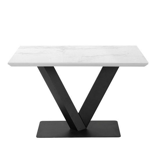 Alessia Ceramic Marble Dining Table In White With Black Metal Legs Intended For Marble And Black Metal Writing Tables (View 7 of 15)
