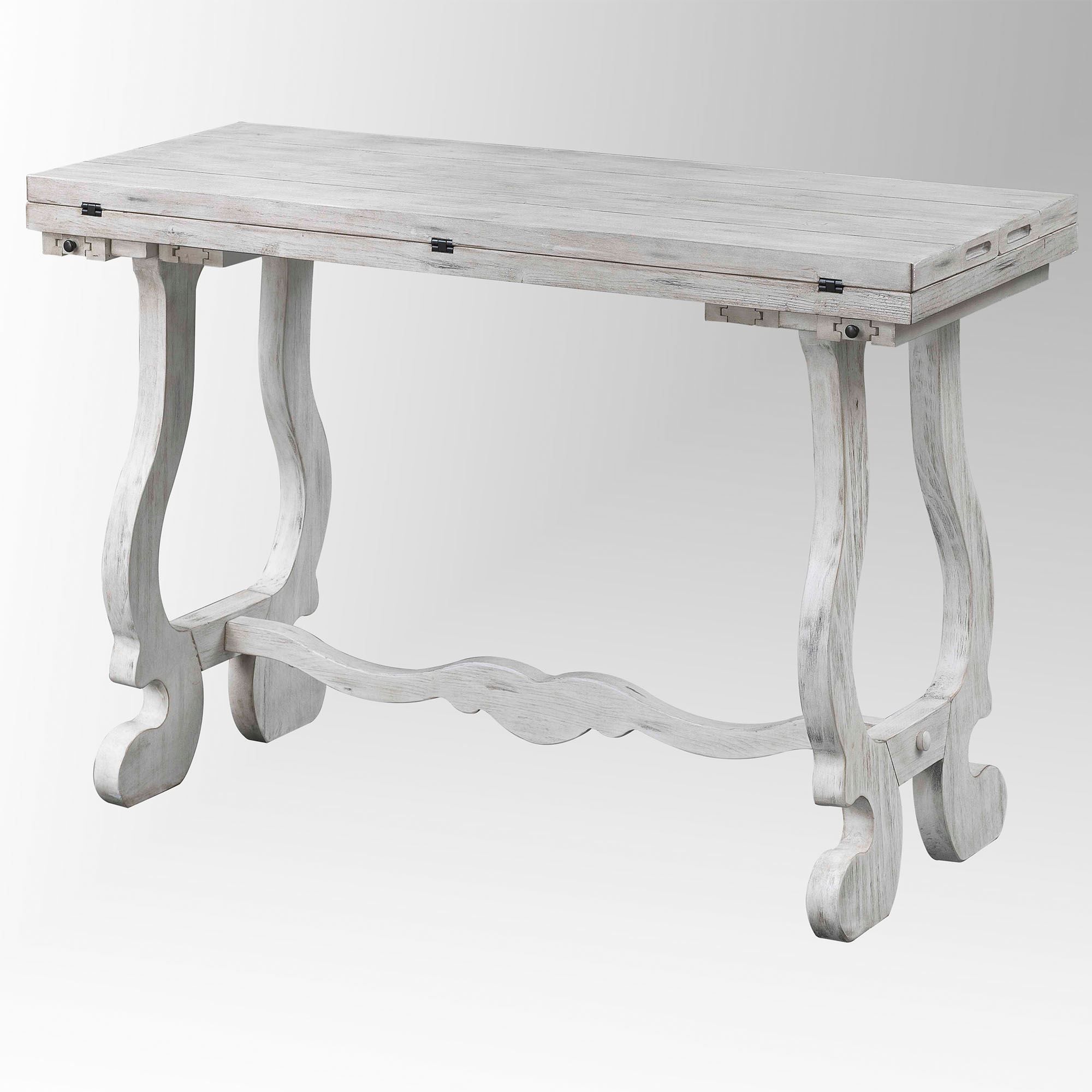 Alexis Weathered White Fold Out Wooden Console Table Inside Rubbed White Console Tables (View 13 of 15)