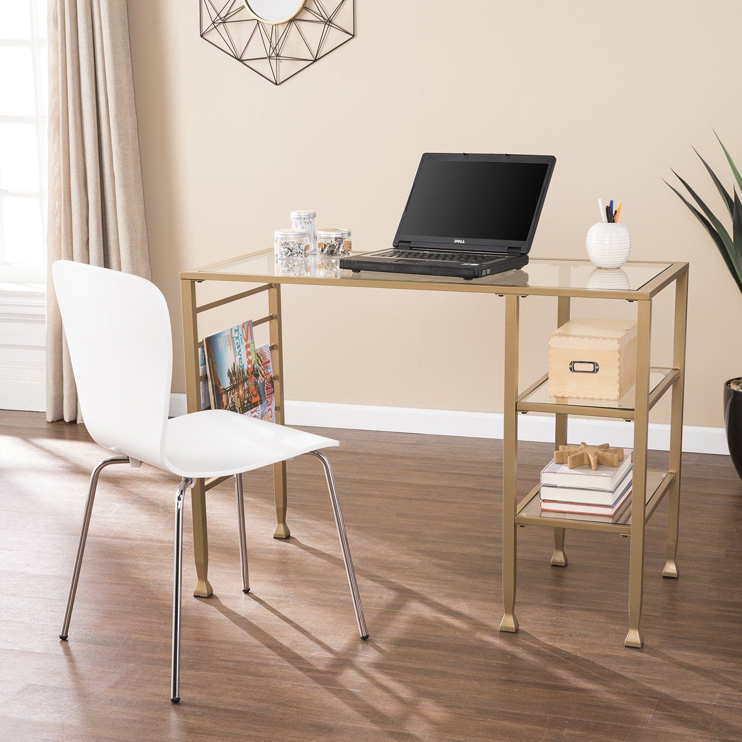 Amazon: Gold Writing Table Glam Writing Desk: Kitchen & Dining Pertaining To Glass And Walnut Modern Writing Desks (View 15 of 15)