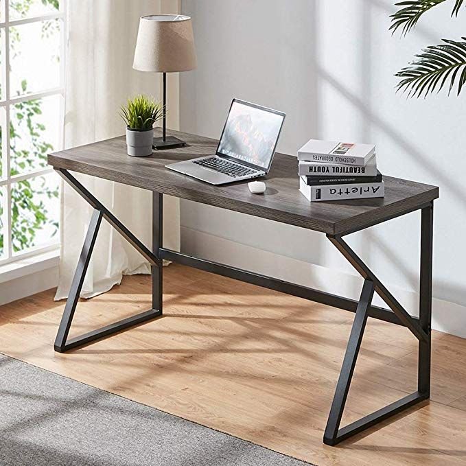 Amazon: Hsh Rustic Computer Desk, Metal And Wood Home Office Desk Pertaining To Smoke Gray Computer Writing Desks (View 7 of 15)