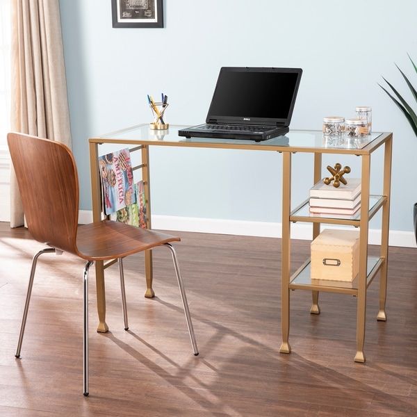 Amelie Gold Metal/glass Writing Desk – On Sale – Overstock – 22366691 Within Metal And Glass Work Station Desks (View 7 of 15)