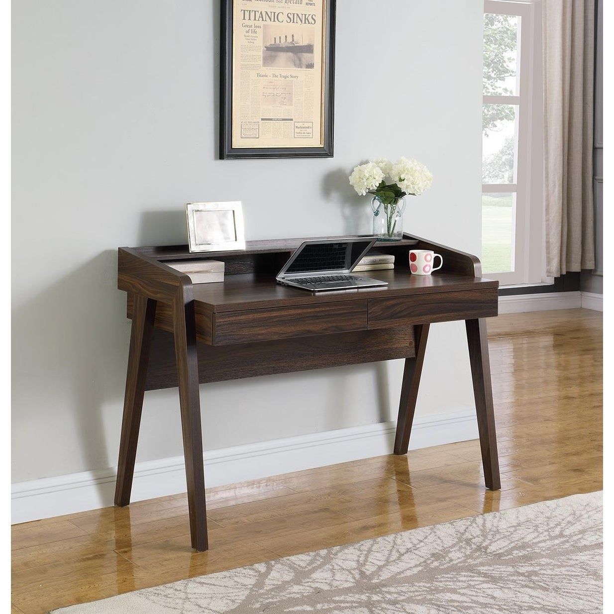 Amity Dark Walnut Writing Desk With Usb Outlet, Brown In 2020 Regarding Writing Desks With Usb Port (View 1 of 15)