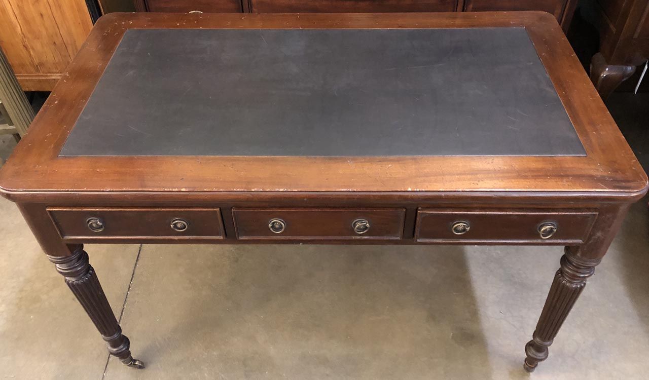 Antique Black Leathertop Desk – Antique And Art Consignment | Highwood Pertaining To Antique Black Wood 1 Drawer Desks (View 15 of 15)