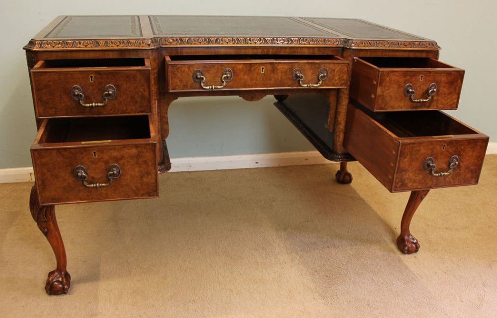 Antique Burr Walnut Kneehole Writing Desk | 278951 | Sellingantiques.co.uk For Walnut And Black Writing Desks (Photo 3 of 15)