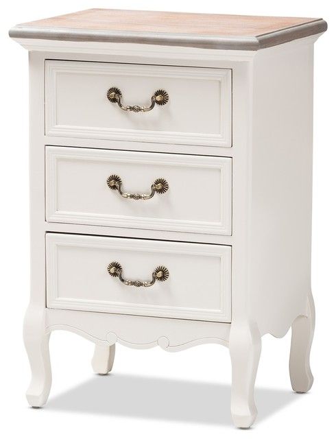 Antique French Country Cottage 2 Tone White Finished Wood 3 Drawer With Matte White 3 Drawer Wood Desks (View 5 of 15)