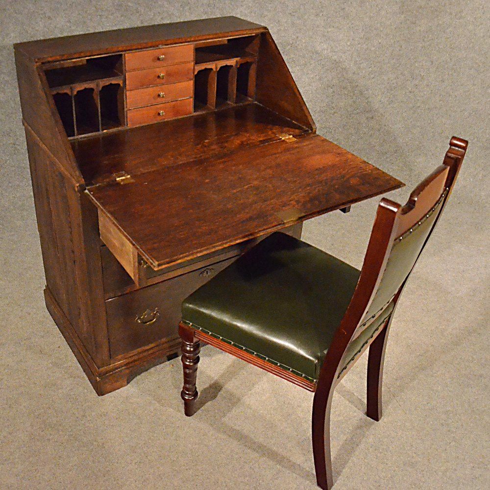 Antique Oak Bureau Writing Study Desk English – Antiques Atlas Inside Light Oak And White Writing Desks (View 6 of 15)
