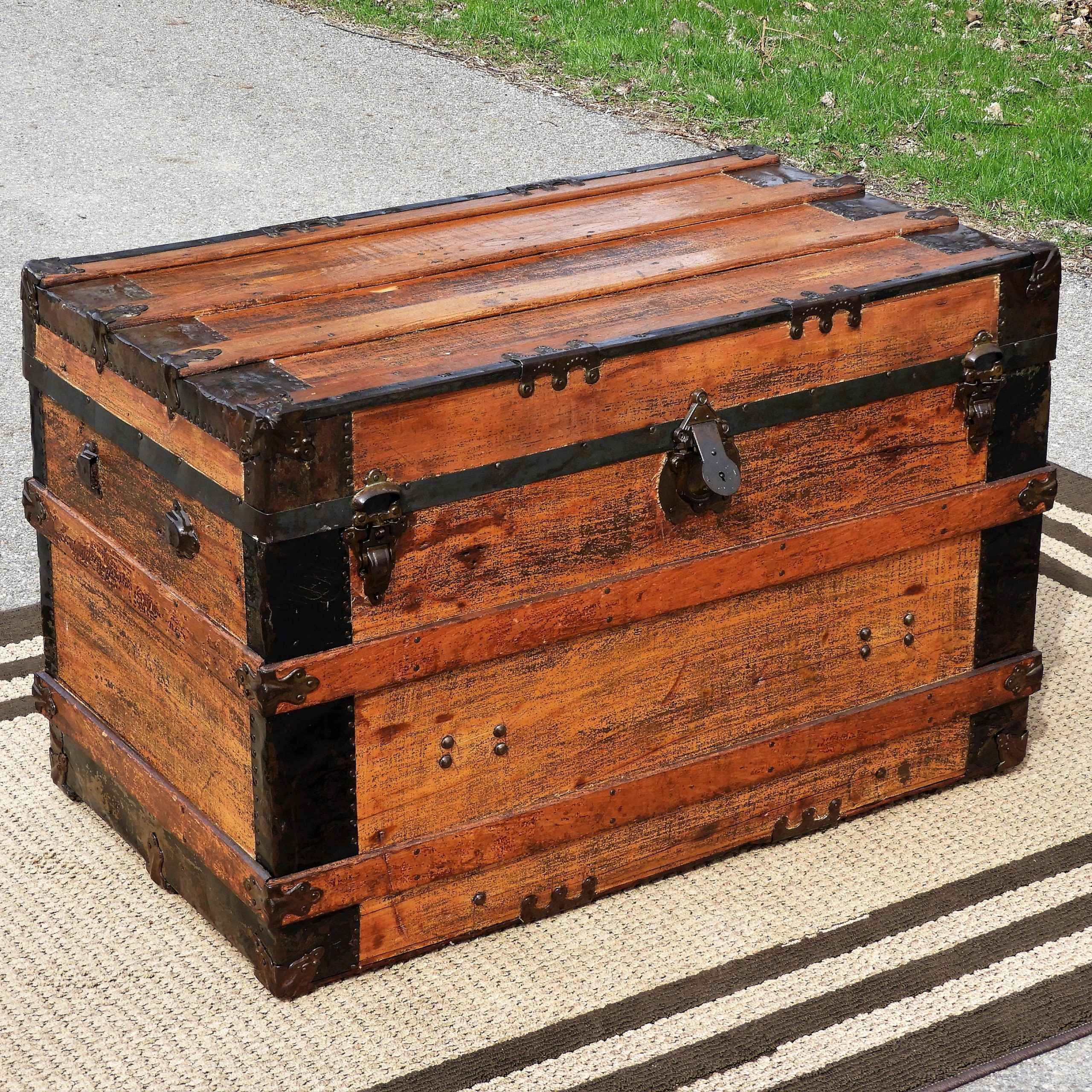 Antique Steamer Trunk, Wooden Coffee Table, Industrial Decor, Country With Antique Brown 2 Door Wood Desks (View 14 of 15)