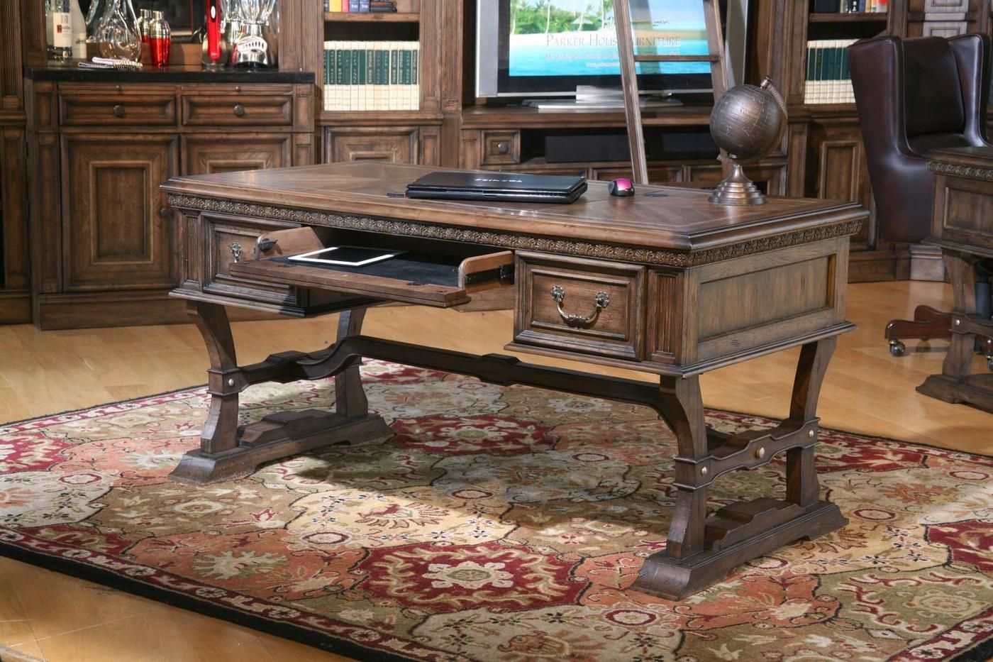 Aria Transitional Rustic Writing Desk In Dark Smoked Pecan Wood Finish With Regard To Rustic Acacia Wooden Writing Desks (View 7 of 15)