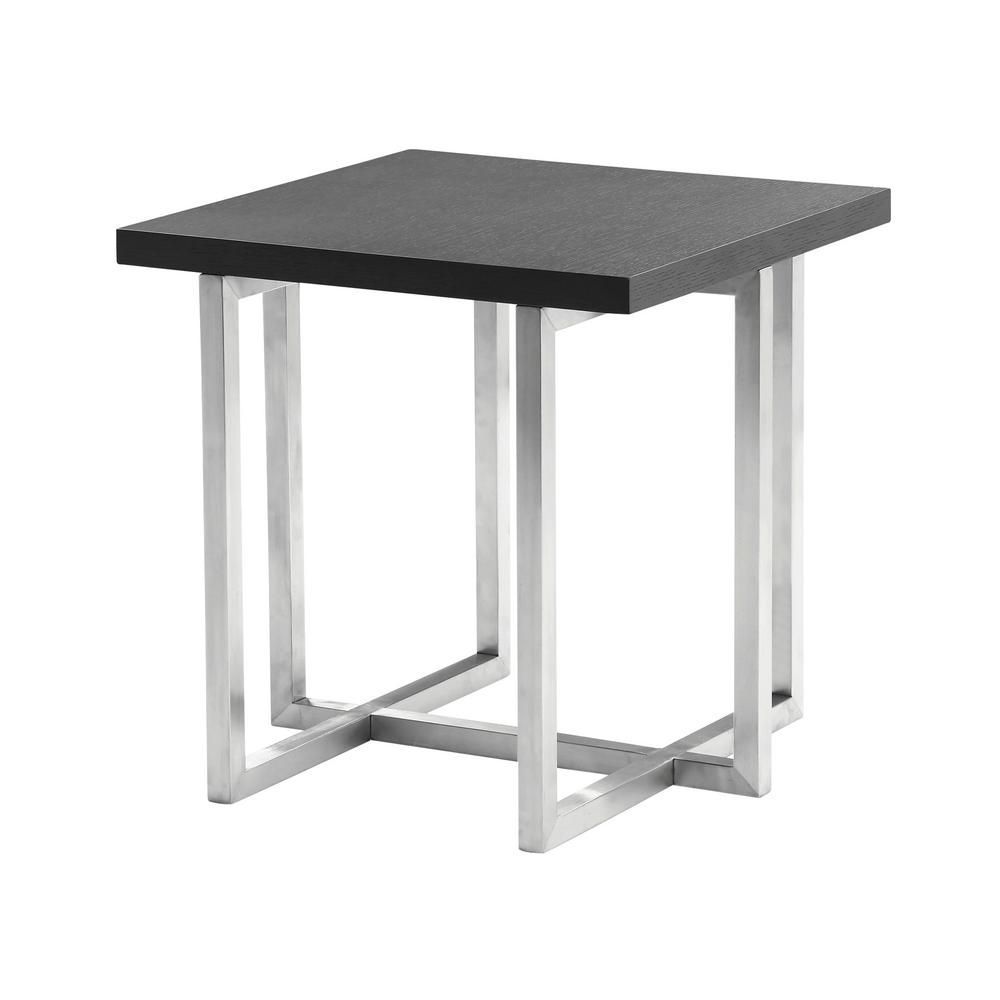 Armen Living Grey Veneer Wood Top Contemporary End Table In Brushed Within Stainless Steel And Gray Desks (View 3 of 15)