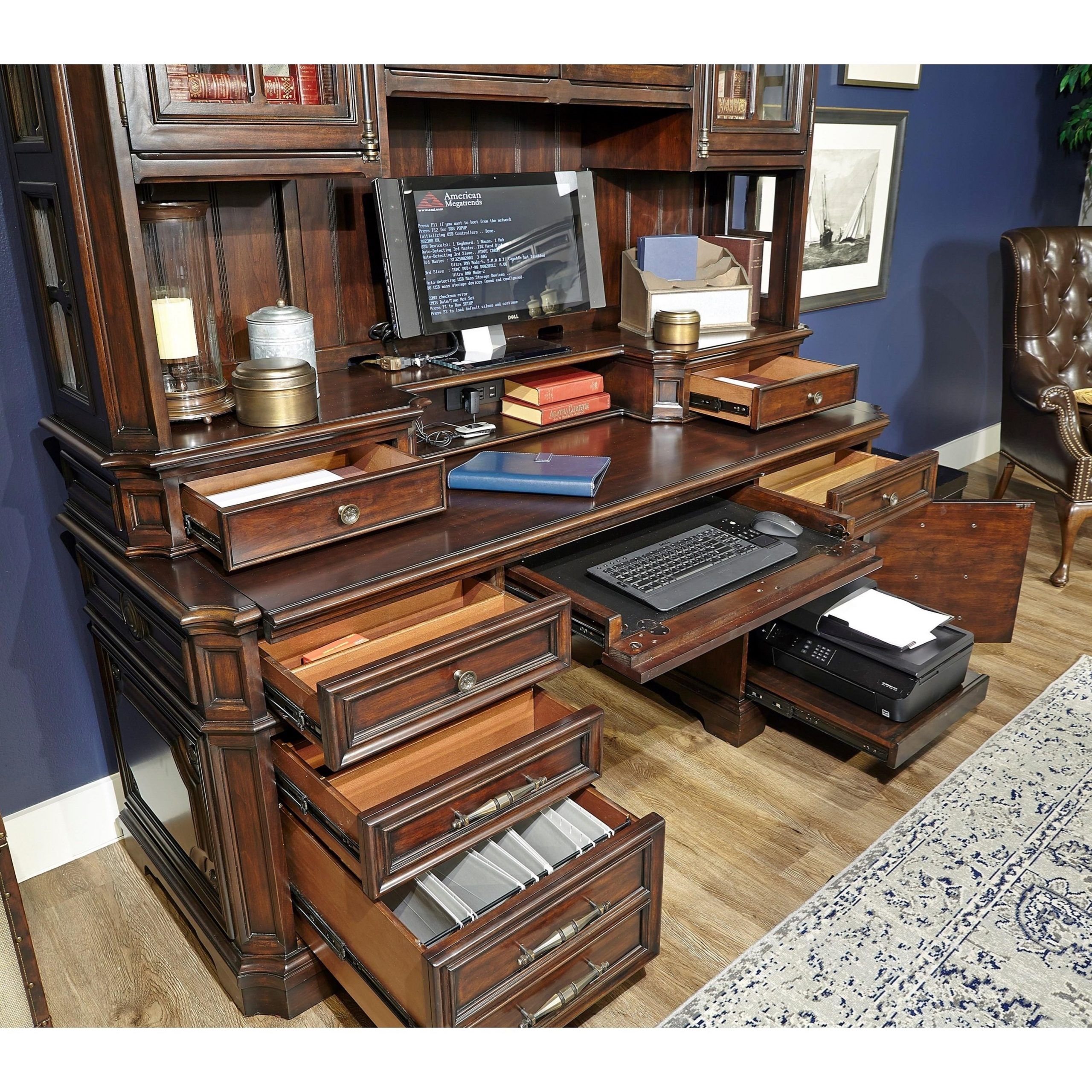 Aspenhome Sheffield Traditional 75" Credenza Desk With File Storage And Intended For Office Desks With Filing Credenza (View 6 of 15)