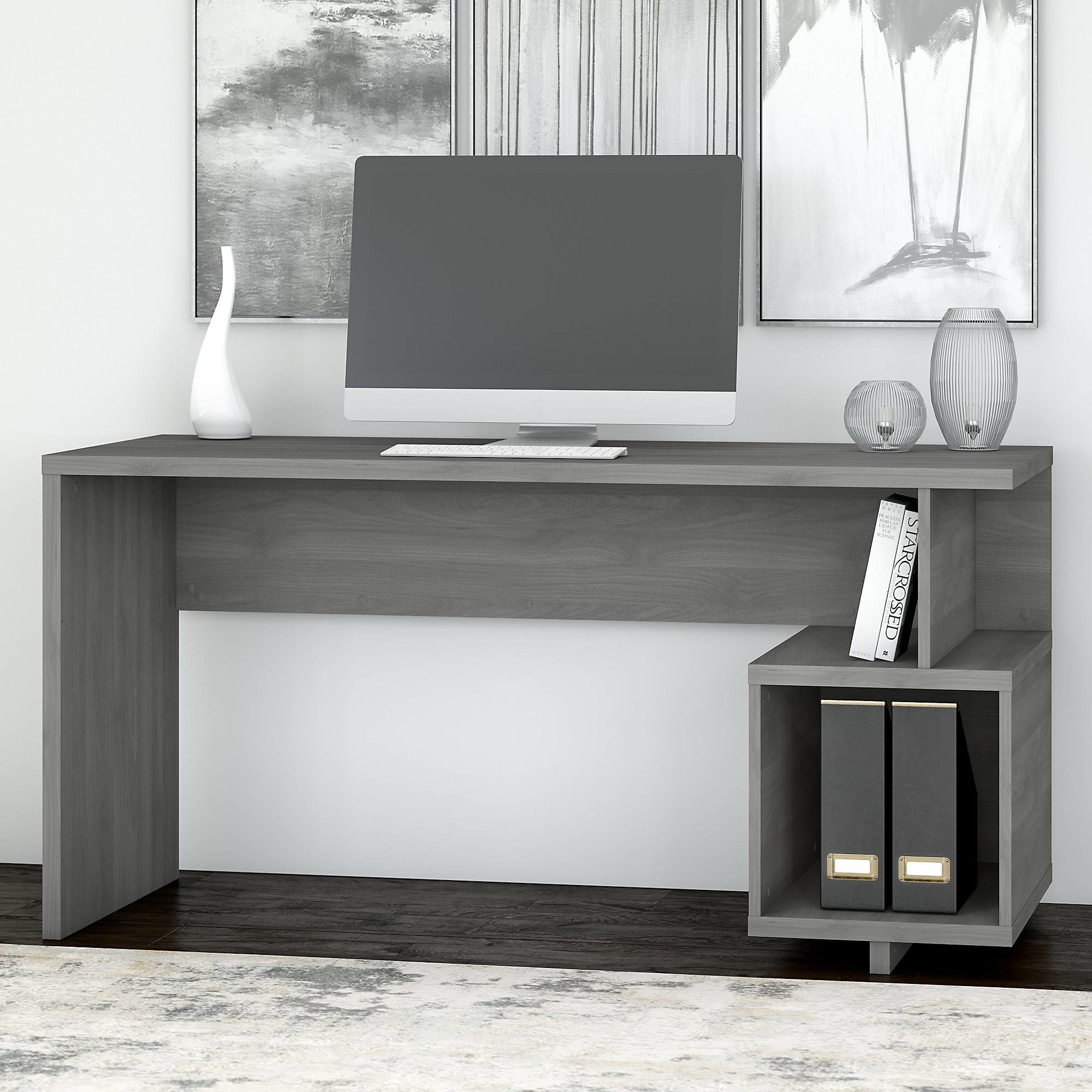 Avenue 60w Writing Desk With Storage Cubby In Modern Gray Throughout Smoke Gray Computer Writing Desks (View 15 of 15)
