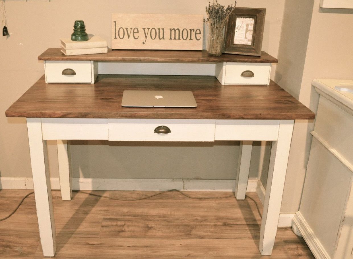 Awesome White Desk With Wood Top | White Distressed Desk, White Desks Intended For White Wood And Gold Metal Office Desks (View 8 of 15)