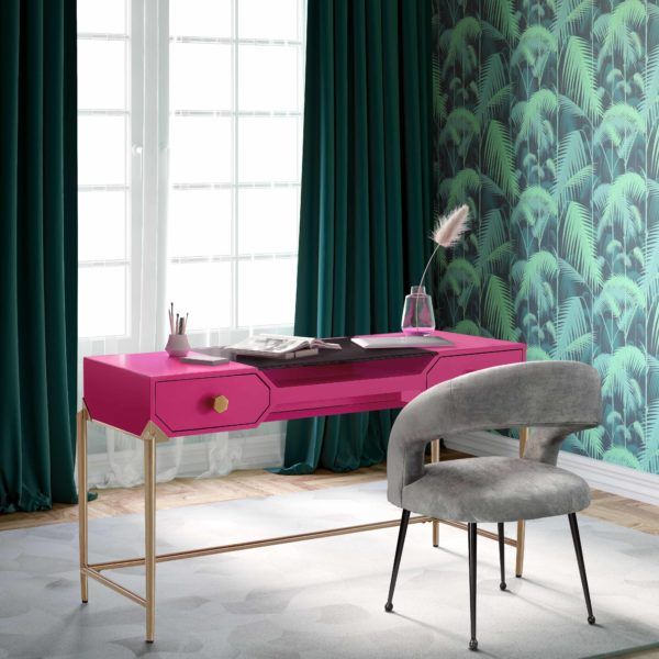 Bajo Pink Lacquer Desk – Tov Furniture Intended For Pink Lacquer 2 Drawer Desks (View 10 of 15)