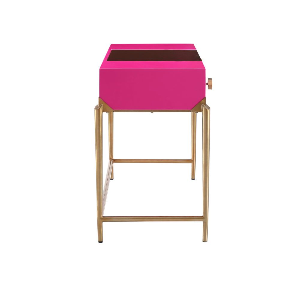 Bajo Pink Lacquer Desk – Tov Furniture Intended For Pink Lacquer 2 Drawer Desks (View 6 of 15)