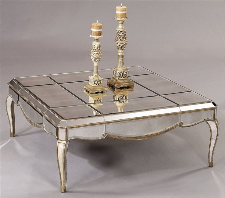 Bassett Mirror – Square Mirrored Cocktail Table In Gold & Silver Leaf Inside Glass And Gold Rectangular Desks (View 9 of 15)
