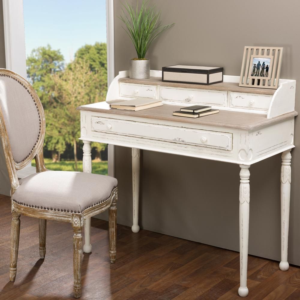 Baxton Studio Alys White And Light Brown Desk 28862 6035 Hd – The Home With Regard To White Lacquer And Brown Wood Desks (View 3 of 15)