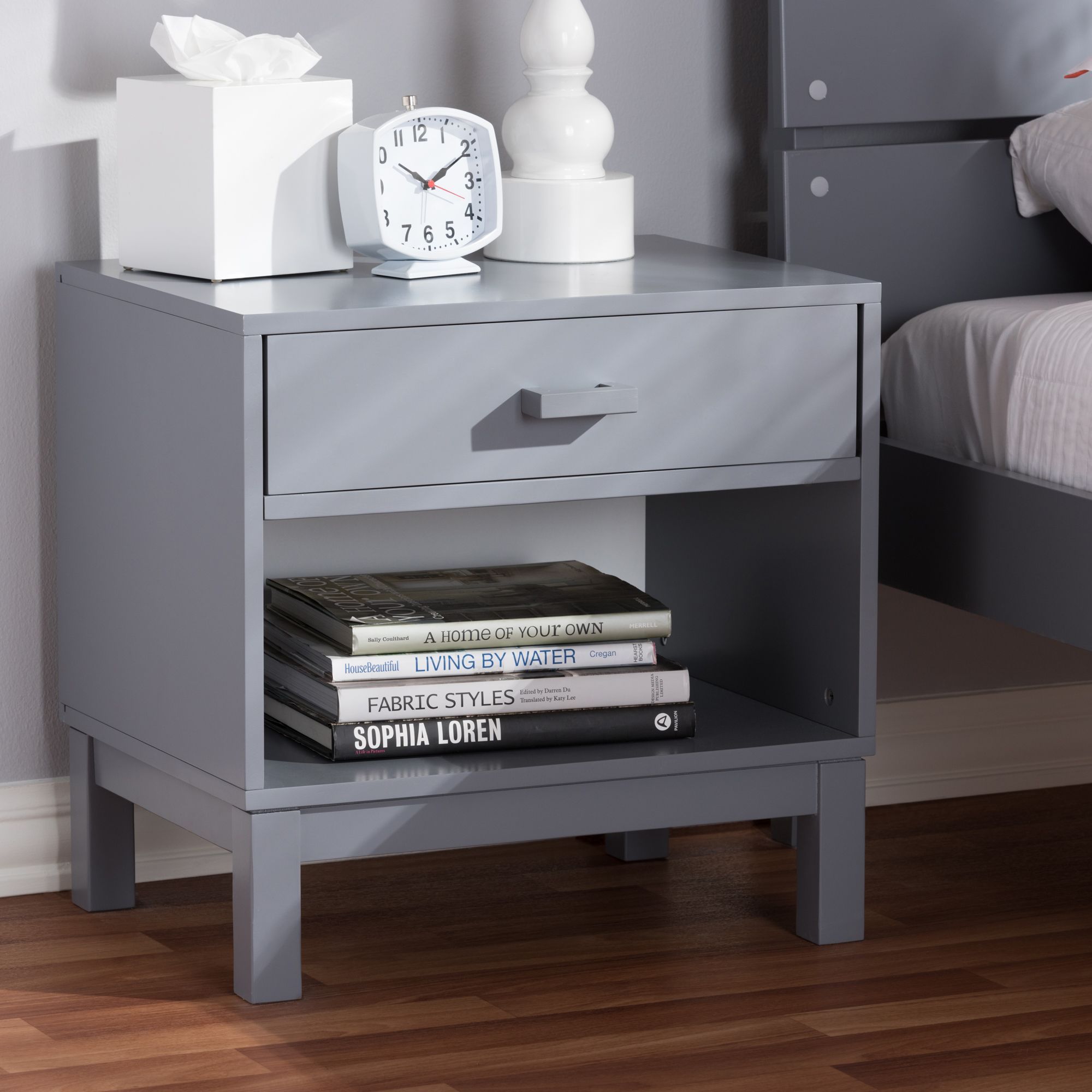 Baxton Studio Deirdre Modern And Contemporary Grey Wood 1 Drawer Throughout Smoke Gray Wood 1 Drawer Desks (View 7 of 15)
