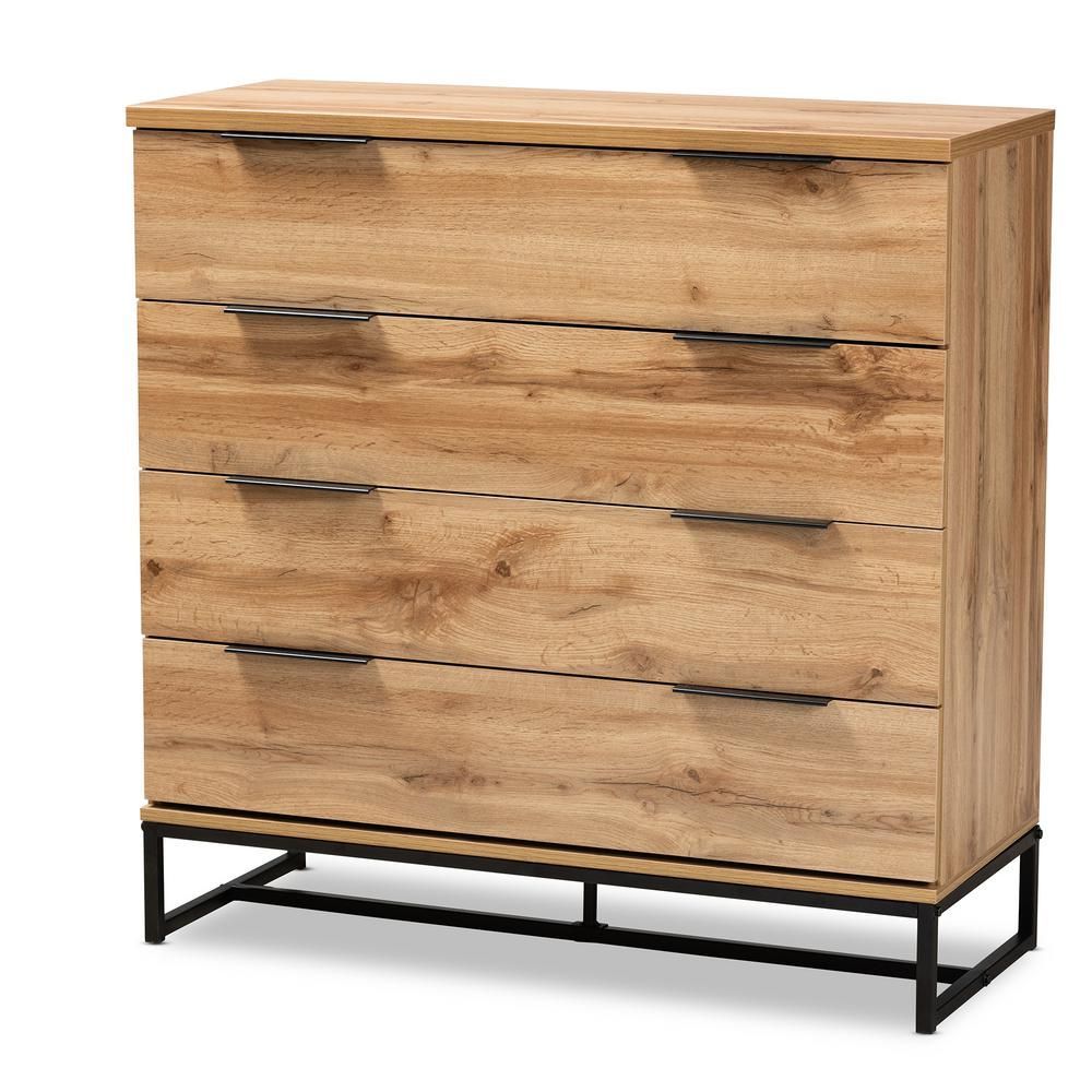 Baxton Studio Reid Oak 4 Drawer Wood Dresser 38.98 In. H X 38.58 In (View 13 of 15)