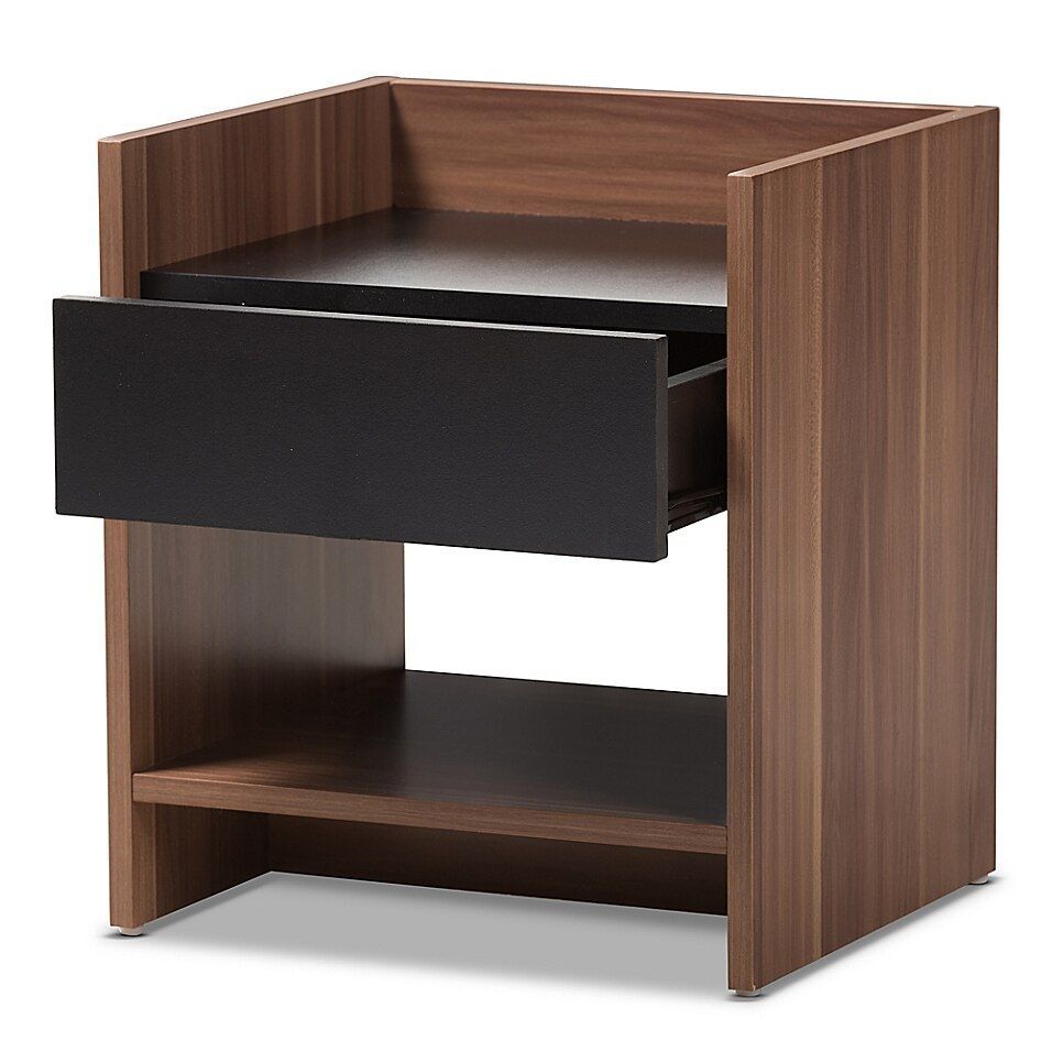 Baxton Studio Vanda 1 Drawer Nightstand In Black/brown | Bed Bath Regarding Black And Brown 5 Shelf 1 Drawer Desks (View 10 of 15)