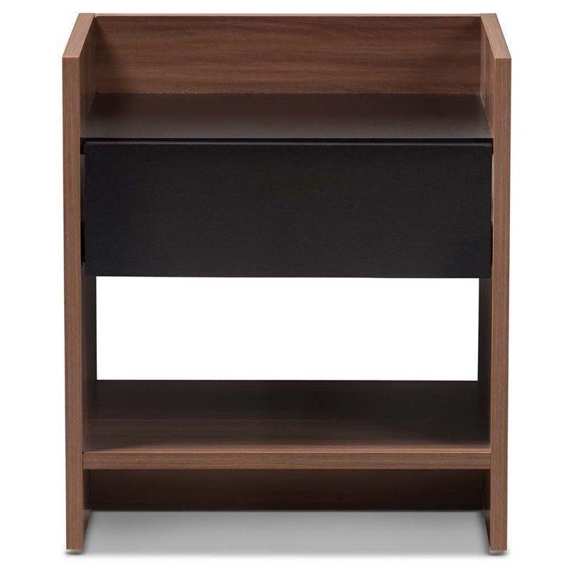 Baxton Studio Vanda 1 Drawer Wood Nightstand In Black And Walnut Brown Intended For Black And Brown 5 Shelf 1 Drawer Desks (View 1 of 15)