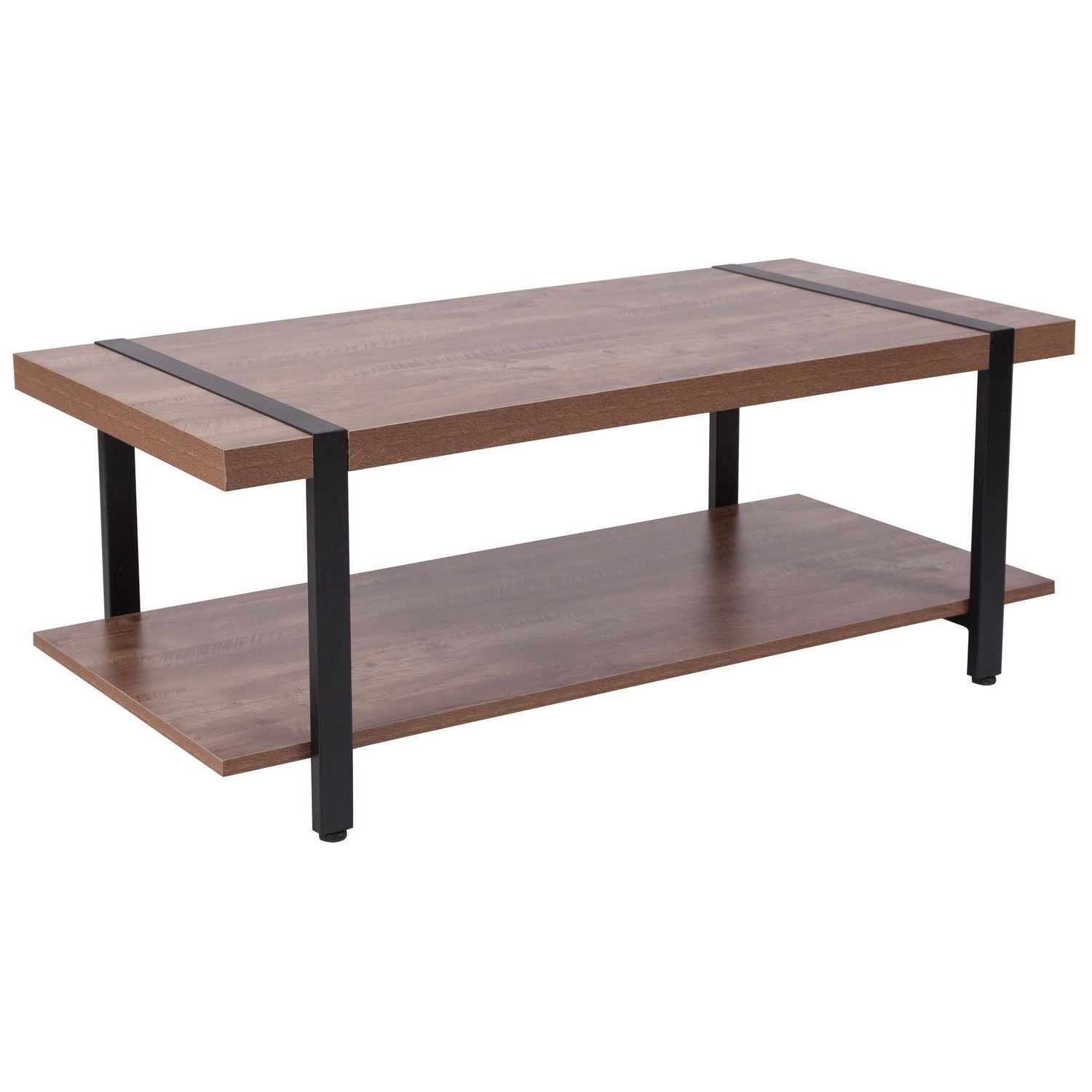 Beacon Hill Rustic Wood Grain Finish Coffee Table With Black Metal Legs With Espresso Wood And Black Metal Desks (Photo 1 of 15)