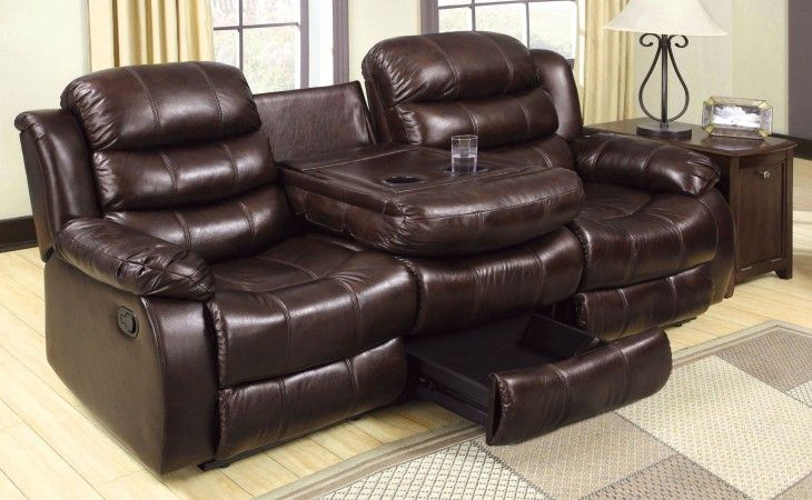 Berkshire Rustic Brown Reclining Sofa With Center Console From In Rustic Brown Sectional Corner Desks (View 6 of 15)