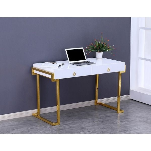 Best Master Furniture White Lacquer 2 Drawer Writing Desk – Overstock With Lacquer And Gold Writing Desks (View 4 of 15)
