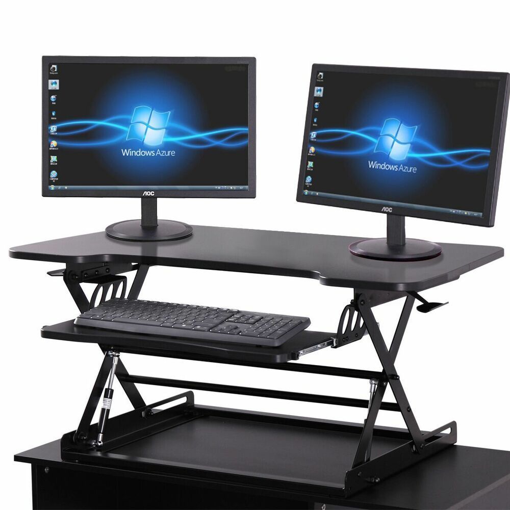 Black Adjustable Height Stand Up Desk Computer Workstation Lift Rising Inside Green Adjustable Laptop Desks (Photo 2 of 15)