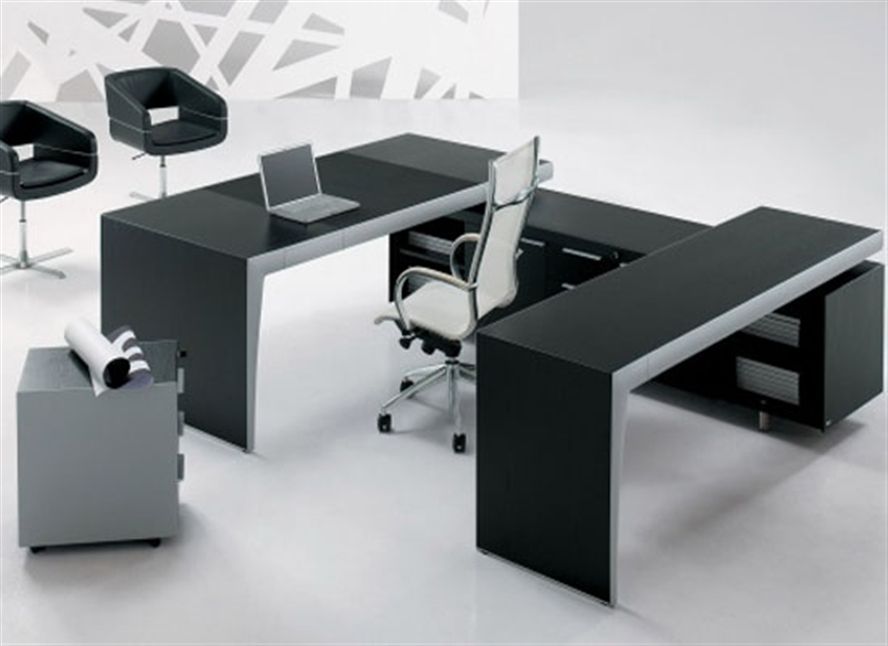 Black And White Office Interiors | Contemporary Office Furniture Regarding Black And Silver Modern Office Desks (View 15 of 15)