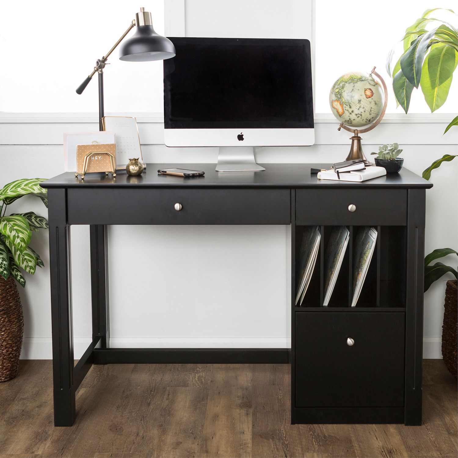 Black Deluxe Wood Storage Computer Desk – Pier1 With Regard To White 1 Drawer Wood Laptop Desks (View 9 of 15)