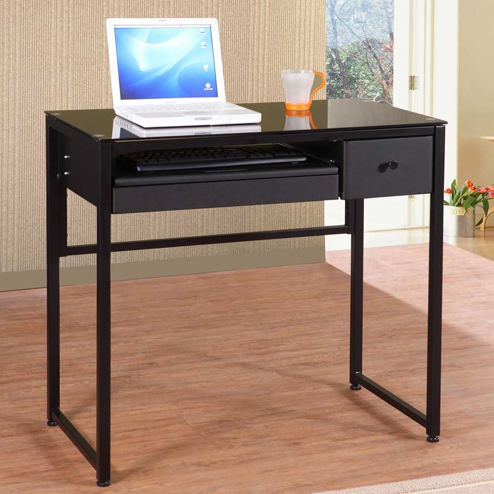 Black Glass Computer Desk For Home Office Regarding Glass White Wood And Black Metal Office Desks (View 5 of 15)
