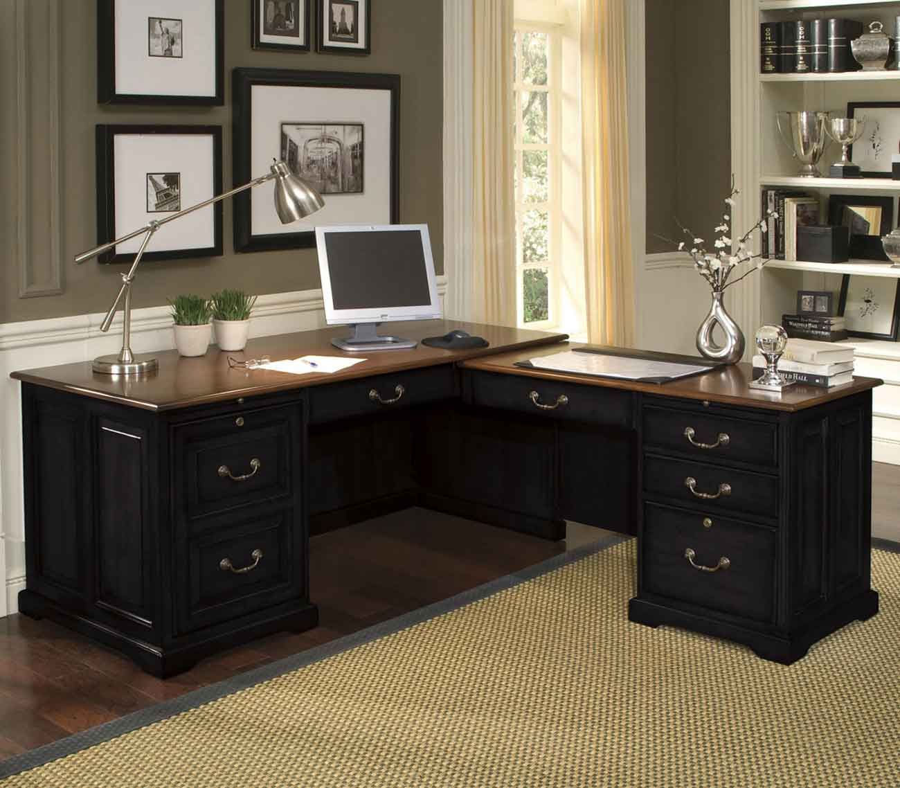 Black L Shape Desk For Home Office For Black And Cinnamon Office Desks (View 10 of 15)