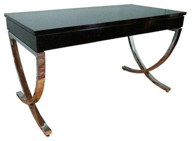 Black Lacquer And Chrome Writing Desk Or Console – $3,795 Est (View 13 of 15)