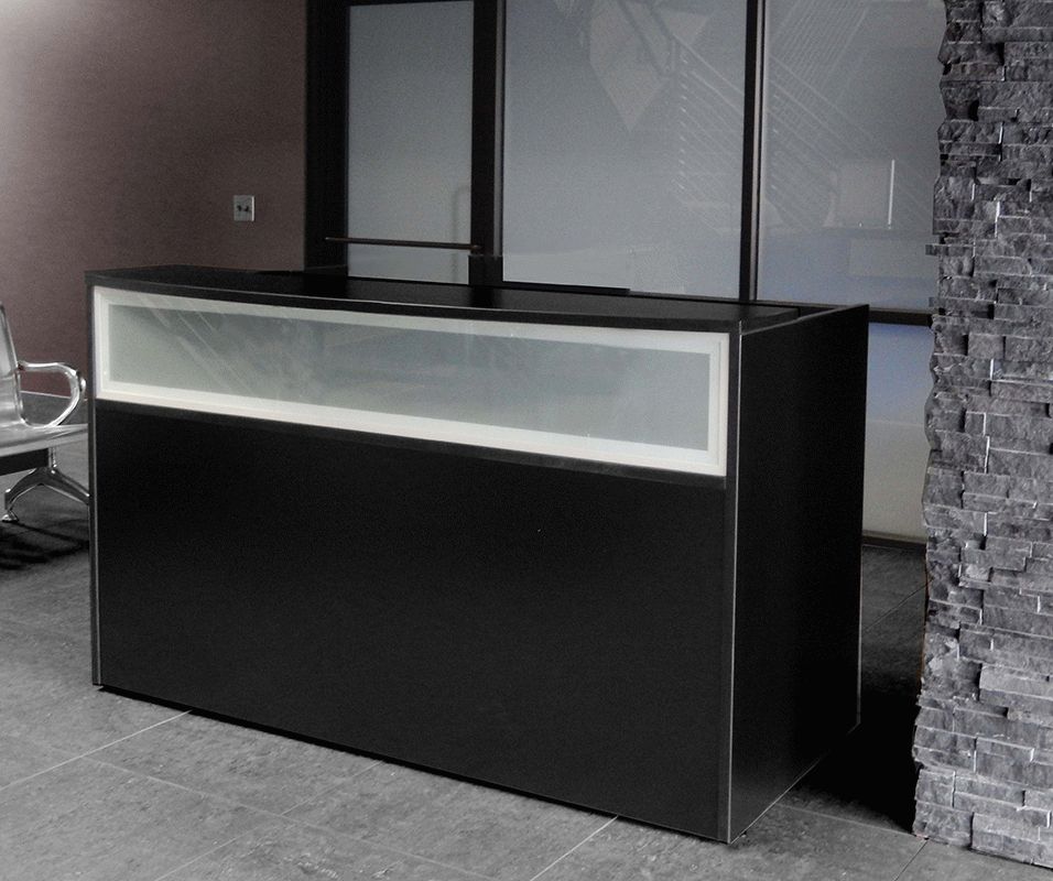 Black Reception Desk W/frosted Glass Panel Regarding Aluminum And Frosted Glass Desks (View 3 of 15)