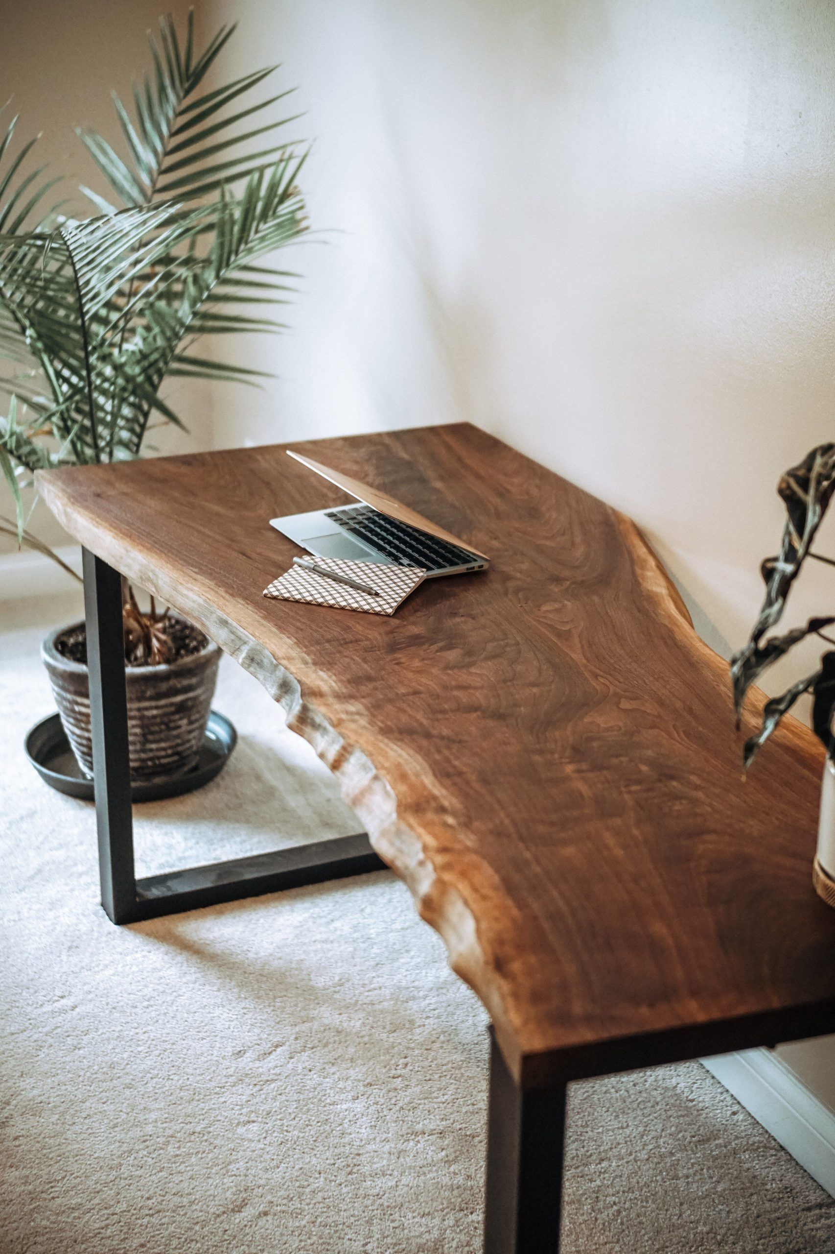 Black Walnut Live Edge Desk // Wood Slab // Table // Custom // Handmade Intended For Glass Walnut Wood And Black Metal Office Desks (View 12 of 15)