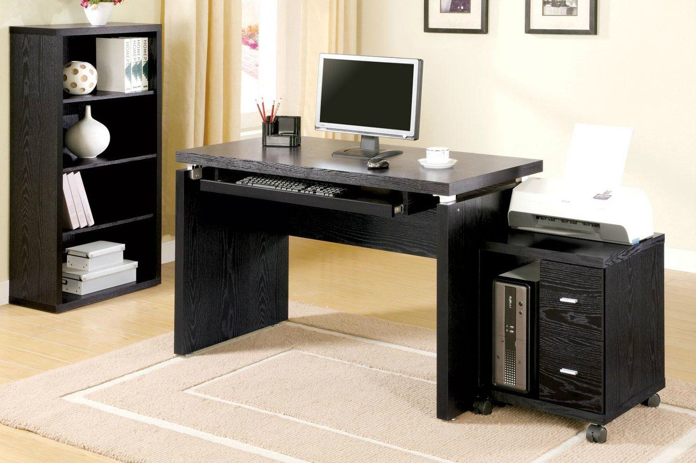 Black Wood Computer Desk – Steal A Sofa Furniture Outlet Los Angeles Ca Within Black Glass And Natural Wood Office Desks (View 9 of 15)